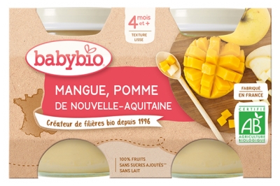 Babybio Mangue Pomme 4 Mois et + Bio 2 Pots de 130 g