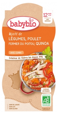 Babybio Gedünstetes Gemüse Huhn Quinoa 12 Monate und + Bio 2 Schalen à 200 g