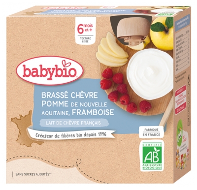 Babybio Brassé Goat Apple from Nouvelle Aquitaine, Raspberry 6 Months and + Organic 4 Gourds of 85g