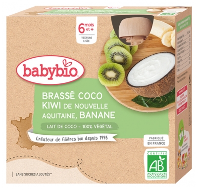 Babybio Brassé Végétal Coco Kiwi Banane 6 Mois et + Bio 4 Gourdes de 85 g