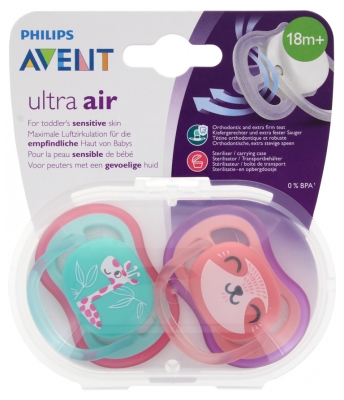 Avent Ultra Air 2 Orthodontic Soothers 18 Months and + - Model: Giraffe/Cat