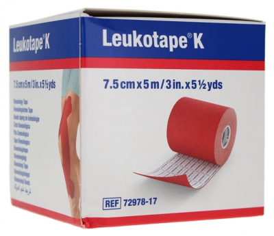 Essity Leukotape K Bande Adhésive Élastique 7.5 cm x 5 m - Couleur : Rouge