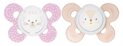 Chicco Physio Comfort 2 Silicone Soothers 6-16 Months - Model: Beige Dog and Pink Kitten