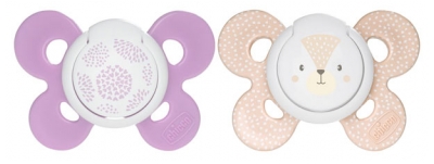 Chicco Physio Comfort 2 Silicone Soothers 6-16 Months - Model: Purple Hearts and Beige Dog