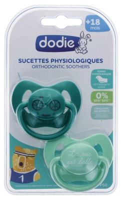 Dodie 2 Sucettes Physiologiques Silicone 18 Mois et + - Modèle : P50 : Vélo et La Vie est Belle