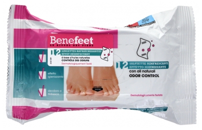 BioGenya Benefeet 12 Erfrischungstücher mit Desinfizierender Wirkung Für die Füße