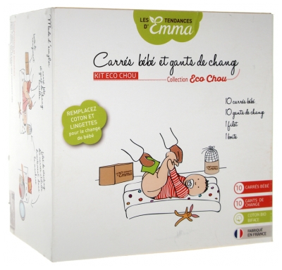 Les Tendances d'Emma Collection Kit Eco Chou Carrés Bébé and Gants de Change Lavables Coton Bio Biface