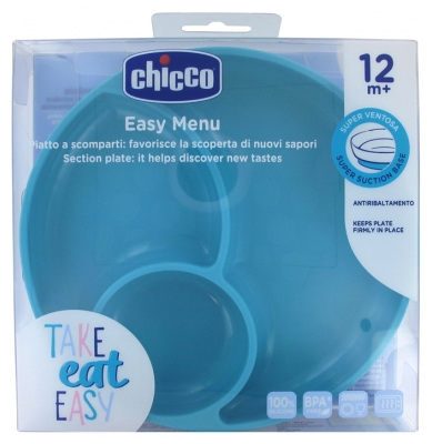 Chicco Section Plate in Silicone with Suction Cup 12 Months and + - Colour: Turquoise Blue