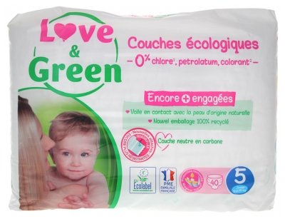 Love & Green Hypoallergenic Nappies 40 Nappies Size 5 (11-25kg)
