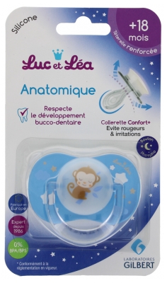 Luc et Léa Anatomical Silicone Pacifier with Ring 18 Months and + Special Night - Model: Monkey