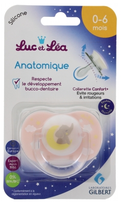 Luc et Léa Anatomical Silicone Soother with Ring 0-6 Months Special Night - Model: Elephant