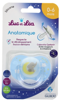 Luc et Léa Anatomical Silicone Soother with Ring 0-6 Months Special Night - Model: Blue Elephant
