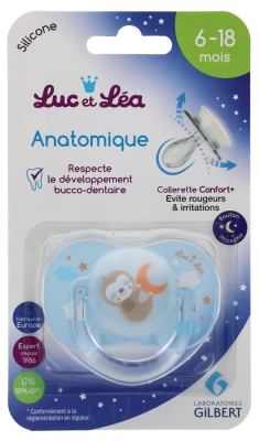 Luc et Léa Anatomical Silicone Soother with Ring + 6 Months Special Night - Model: Lazy