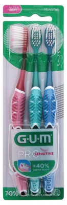 GUM Pro Sensitive Spazzolino 510 Confezione Trio - Colore: Rosa / Verde / Blu