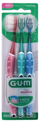 GUM Toothbrushes Pro Sensitive 510 Trio Pack - Colour: Pink / Green / Blue