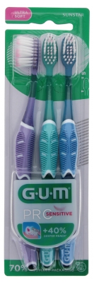 GUM Toothbrushes Pro Sensitive 510 Trio Pack - Colour: Purple / Green / Blue