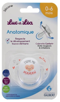 Luc et Léa Silicon Anatomic Soother with Ring 0-6 Months - Model: J'aime Ma Maman