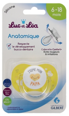 Luc et Léa Anatomical Silicon Soother with Ring 6-18 Months - Model: J'aime Mon Papa