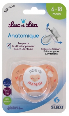 Luc et Léa Anatomical Silicon Soother with Ring 6-18 Months - Model: J'aime Ma Maman