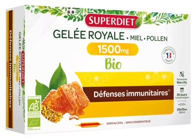 Superdiet Gelée Royale Miel Pollen Bio 20 Ampoules