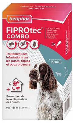 Beaphar Fiprotec Combo Soluzione Spot-on Cani 10-20 kg 3 Pipette da 1,34 ml