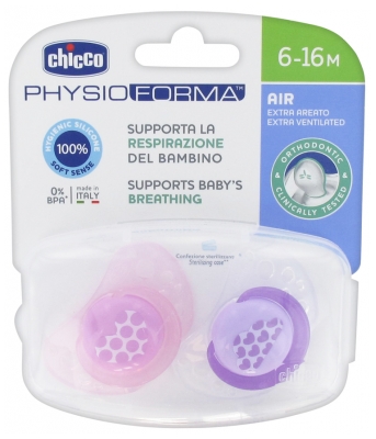 Chicco Physio Forma Air 2 Silicone Soothers 6-16 Months - Model: Pink Heart and Purple Cloud