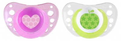 Chicco Physio Forma Air 2 Silicone Soothers 6-16 Months - Model: Pink Heart and Yellow Apple