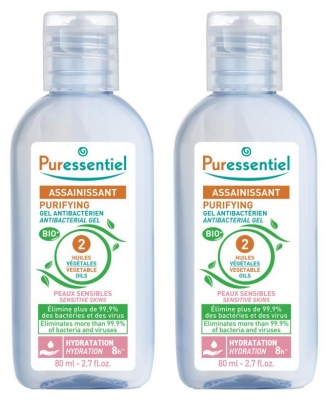 Gel Antibacterian Purifiant Puressentiel cu 2 Uleiuri Vegetale Set de 2 x 80 ml