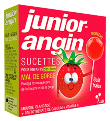 Junior-angin Dolor de Garganta Sabor Fresa 8 Chupetes