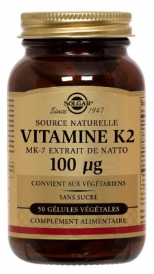 Solgar Vitamine K2 MK-7 Extrait de Natto 100 µg 50 Gélules Végétales (à consommer de préférence avant fin 06/2023)
