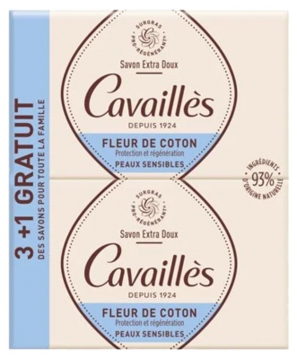 Rogé Cavaillès Savon Extra Doux Fleur de Coton Lot de 3 x 250 g + 1 Gratuit