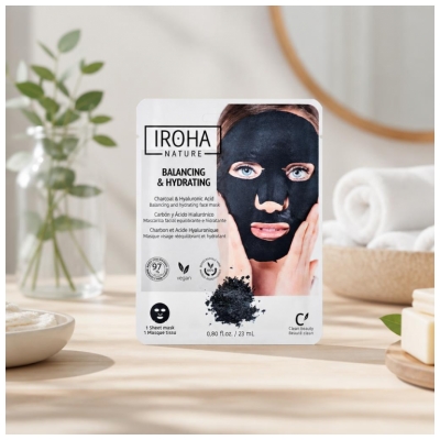 Iroha Nature Uhlí a Kyselina Hyaluronová Vyrovnávací pleťová maska 23 ml