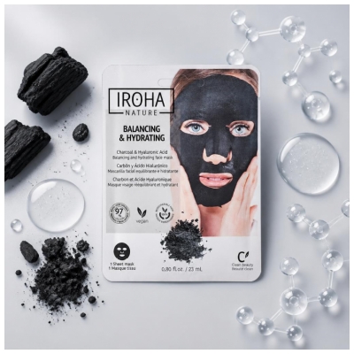 Iroha Nature Uhlí a Kyselina Hyaluronová Vyrovnávací pleťová maska 23 ml