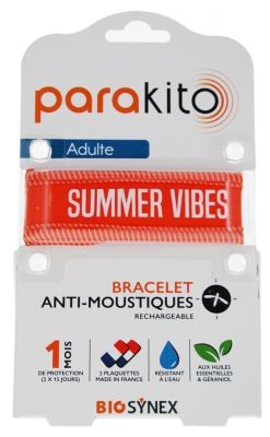 Parakito Bracelet Anti-Moustiques Rechargeable Adulte - Modèle : Good Vibes Orange