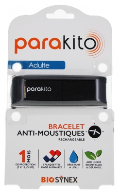 Parakito Bracelet Anti-Moustiques Rechargeable Adulte - Modèle : Color Noir