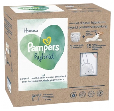 Pampers Harmonie Hybride Kit 1 Wasbare Luier (3-16 kg) + 15 Absorberende Wegwerpdoekjes