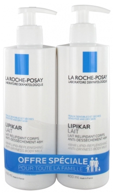 La Roche-Posay Lait Relipidant Corps Anti-Dessèchement 48H Lot de 2 x 400 ml