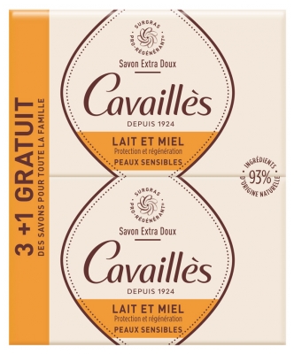 Rogé Cavaillès Sapone Extra Delicato al Latte e Miele Set di 3 x 250 g + 1 in Omaggio