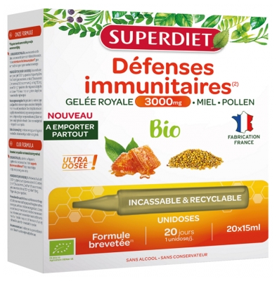 Superdiet Gelée Royale 3000 mg Miel Pollen Bio 20 Unidoses