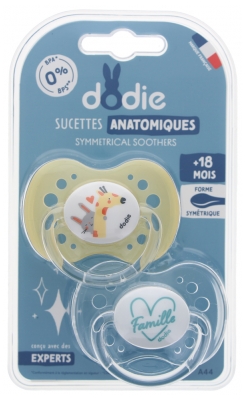 Dodie Dodie 2 Sucettes Anatomiques Silicone 18 Mois et + - Model: Źyrafa i królik + rodzina 2
