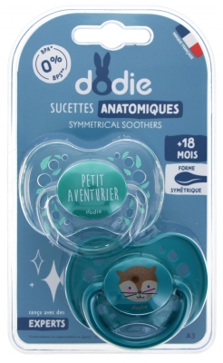 Dodie 2 Sucettes Anatomiques Silicone 18 Mois et + - Modèle : Petit Aventurier + Chat