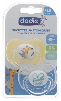 Dodie Dodie 2 Sucettes Anatomiques Silicone 18 Mois et + - Model: Źyrafa i królik + rodzina 1