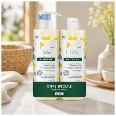 Klorane Baby Jemný mycí gel balení 2 x 500 ml