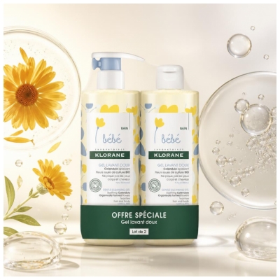 Klorane Baby Jemný mycí gel balení 2 x 500 ml
