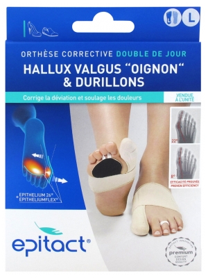 Epitact Hallux Valgus Oignon & Douleurs Plantaires Orthèse Corrective Double Pied Gauche - Taille : L