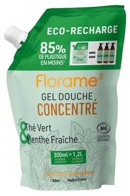 Florame Gel Douche Concentré Thé Vert et Menthe Fraîche Éco-Recharge Bio 300 ml