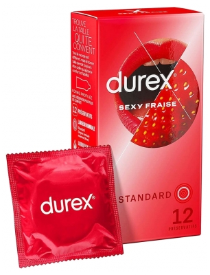 Durex Sexy Braškė 10 Prezervatyvai