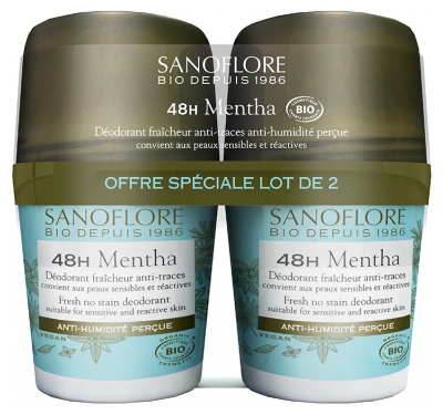 Sanoflore 48H Mentha Anti-Fragrance Deodorante Biologico Confezione da 2 x 50 ml