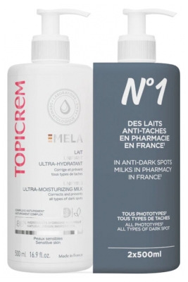 Topicrem MELA Ultra-feuchtigkeitsspendende Reinigungsmilch 2 x 500 ml Set