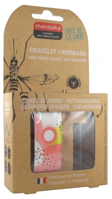 Manouka Kameleo Bracelet Anti-Moustiques + Recharge 6 ml - Couleur : Rose et Blanc